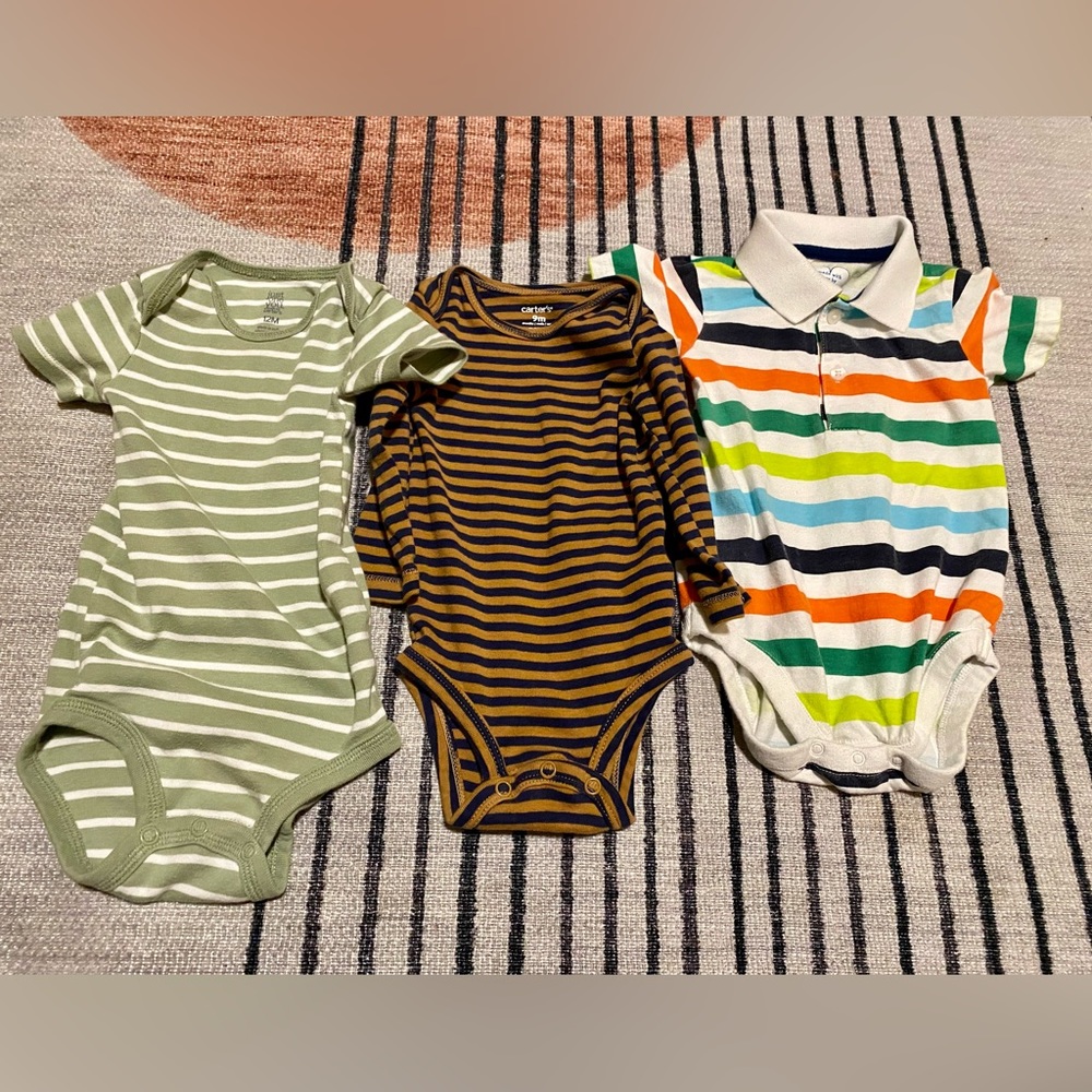 Various Striped Onesies. 9m-12m.